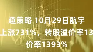 趣策略 10月29日航宇转债上涨731%，转股溢价率1393%